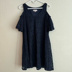 Nanette Lepore Cold Shoulder Navy Blue Lace Dress